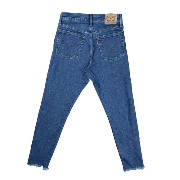 LEVI'S WEDGIE Skinny Fit High Rise Distressed hem Button Fly Mid Wash Jeans 28 - Picture 2 of 5